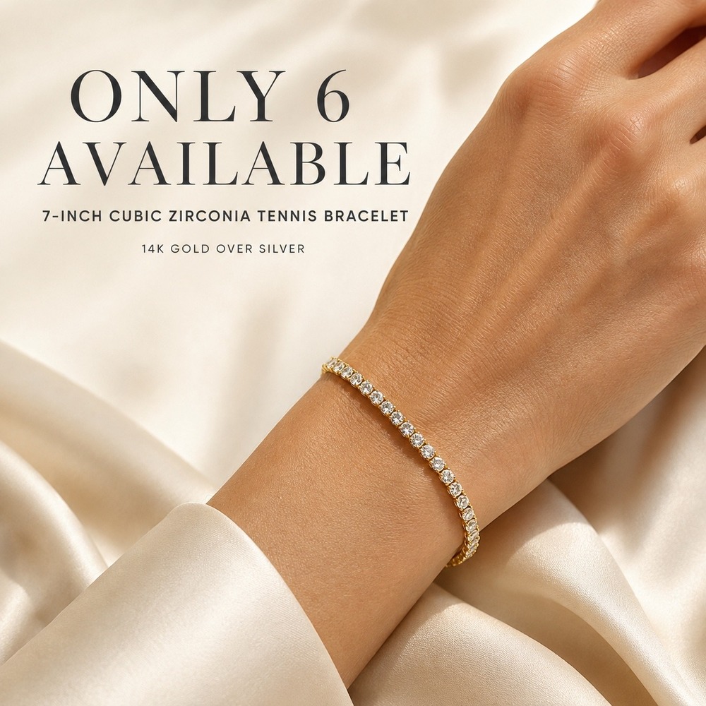 14K Gold Over Silver 7 Inch Cubic Zirconia Tennis Bracelet Round Cut CZ Sparkle - Picture 4 of 7
